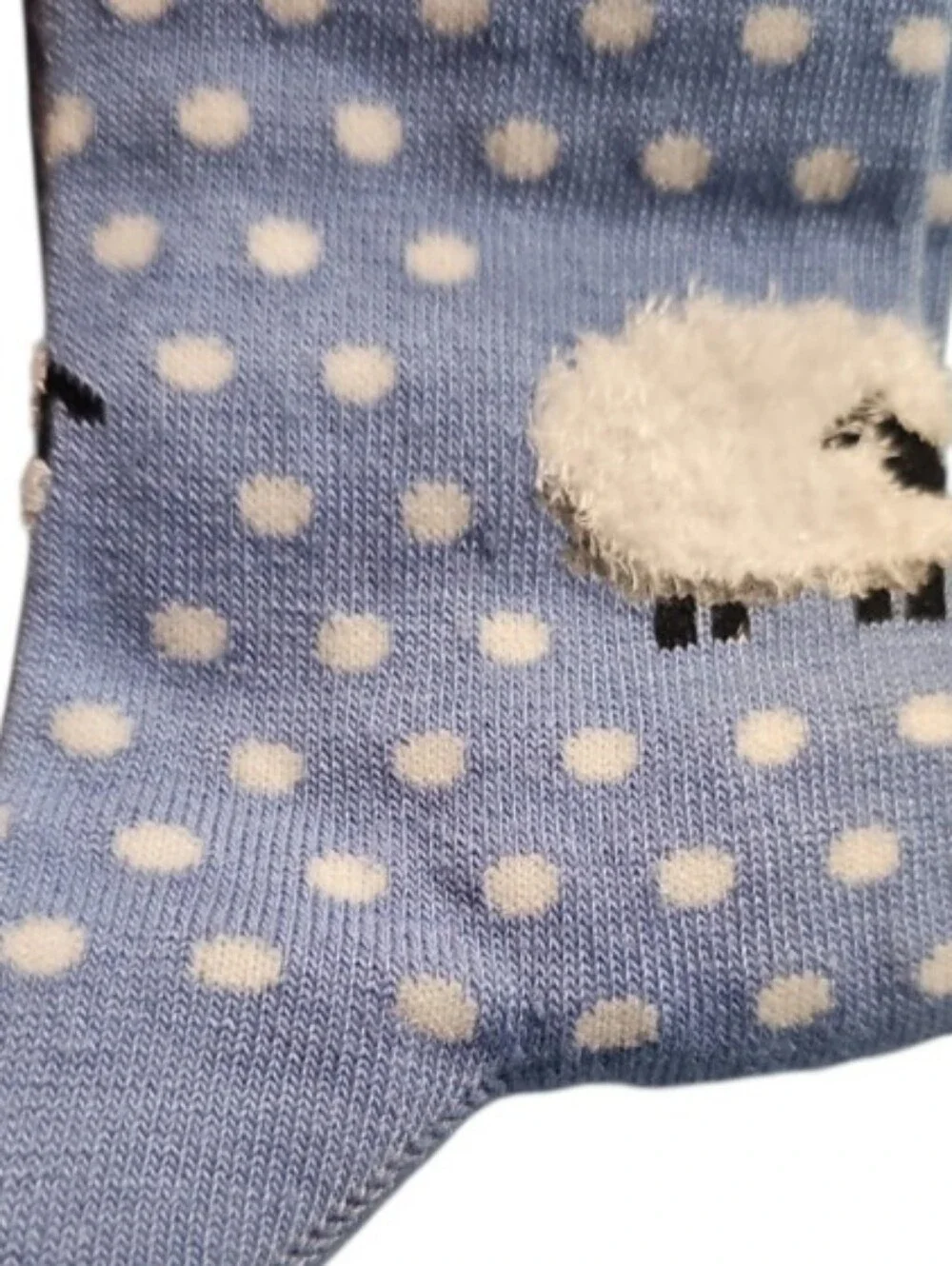 Blue Fuzzy Sheep Polka Dot Socks One Size Novelty Cozy Cottagecore NWT Gift